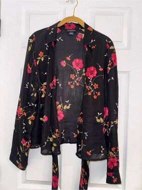 Ann Taylor Wrap Shirt with Pink and Red Floral Print